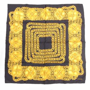 スカーフ ゴールドチェーン柄 シルク ブラック