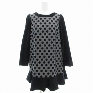 モールドットジャカード チュニック ワンピース 長袖 スカラップ ドット柄 40 黒 ブラック /GV
