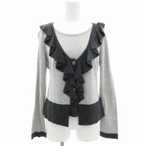 ニットソー カットソー 長袖 フリル カーディガン風 絹 シルク カシミア混 38 グレー /GV