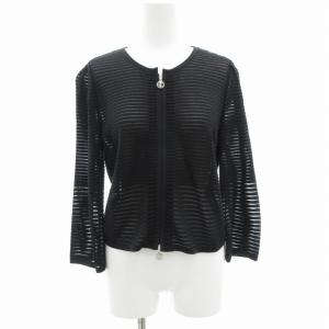 カーディガン ニット 七分袖 ボーダー シアー切替 ダブルジップアップ 38 黒 ブラック /GV