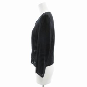 COTOO カーディガン ニット 七分袖 ボーダー シアー切替 ダブルジップアップ 38 黒 ブラック /GV