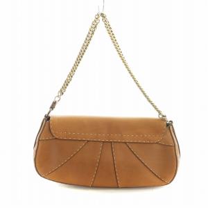 JIL SANDER ショルダーバッグ ゴールドチェーン ステッチ レザー ロゴ 茶 ブラウン /MQ