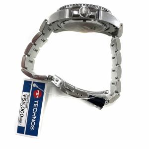 TECHNOS タグ付き 腕時計 ウォッチ クォーツ ステンレススチール 三針 カレンダー アナログ 回転ベゼル 緑 グリーン
