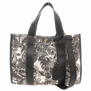 美品 ジャカードトートバッグ ショルダー 2WAY ペイズリー柄 黒 ブラック 白 ホワイト BOSW0405