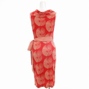 DIANE von FURSTENBERG ファリバー FARIBA ラップワンピース ノースリーブ ひざ丈 サイドリボン 総柄 絹 シルク 2 赤