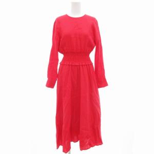ウエストシャーリングリネンワンピース 長袖 ロング 1 赤 レッド 09WFO181064 /GV