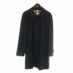 ステンカラーコート ロング 長袖 シングル ロゴ ノバチェック 48 L 黒 ブラック AA /MQ