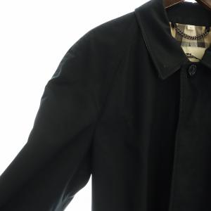 BURBERRY LONDON ステンカラーコート ロング 長袖 シングル ロゴ ノバチェック 48 L 黒 ブラック AA /MQ