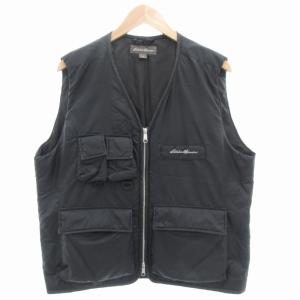 中綿ベスト ジャケット ダブルジップアップ ナイロン ロゴ L 黒 ブラック /GV