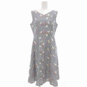 FULL BLOOM ドレス ワンピース ストライプ 花柄刺繍 ノースリーブ ひざ丈 4 白 ホワイト