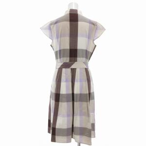 BLUE LABEL CRESTBRIDGE ワンピース 膝丈 キャップスリーブ チェック ベルト付き 38 ベージュ系 マルチカラー /UO