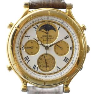 腕時計 クォーツ 白文字盤 ムーンフェイズ クロノグラフ ゴールドカラー 7T36-7A10