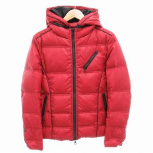 ダウンジャケット ジップアップ フード付 ドット柄 46 赤 レッド /GV