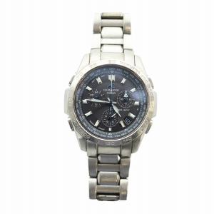 CASIO オシアナス 腕時計 電波ソーラー クロノグラフ デイト カレンダー付き 黒文字盤 シルバー