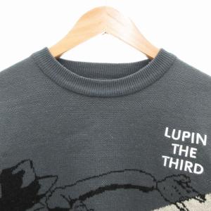 graniph ルパン三世 バラとピストル ウォッシャブルジャカードニット セーター 長袖 プルオーバー S グレー ベージュ