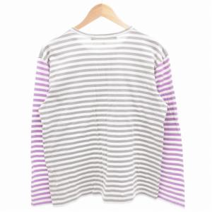 PLAY Comme des Garçons Tシャツ カットソー 長袖 ロンT ボーダー PLAYハート L グレー 紫 パープル /GV