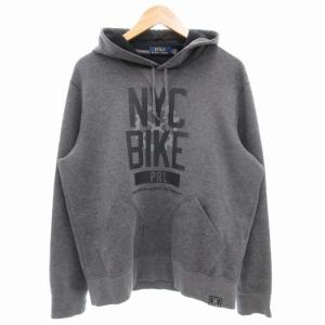 NYC BIKE パーカー スウェット 長袖 フーディー 前V プルオーバー L チャコールグレー /GV