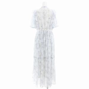 MERCURYDUO 美品 24AW プリーツティアードワンピース Vネック 総柄 マキシ ロング M ライトブルー 002440301001