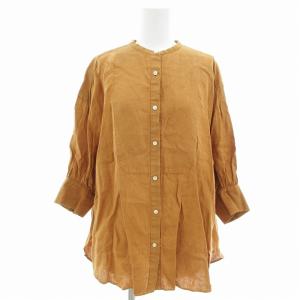 美品 21AW シャツ ブラウス ノーカラー 麻 リネン 7分袖 M 茶 ブラウン /AE