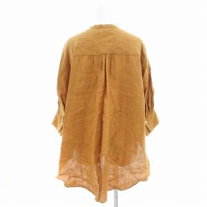 HOUSE OF LOTUS 美品 21AW シャツ ブラウス ノーカラー 麻 リネン 7分袖 M 茶 ブラウン /AE