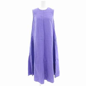 ワンピース ノースリーブ クルーネック 麻 リネン マキシ ロング 紫 パープル /AE