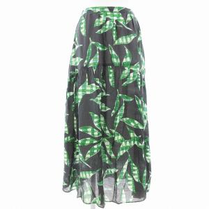 22SS プラッドリーフプリントティアードロングスカート イージー 総柄 マキシ丈 36 ダークグレー