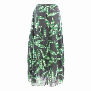 BALLSEY 22SS プラッドリーフプリントティアードロングスカート イージー 総柄 マキシ丈 36 ダークグレー