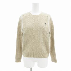 ケーブルニット セーター クルーネック 刺繍 長袖 S ベージュ /AE