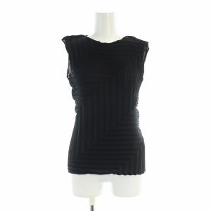 カットソー ノースリーブ 斜行プリーツ ロゴ 黒 ブラック MI53FK391 /MQ