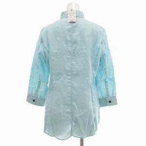 BURBERRY LONDON タグ付き シャツ リネン 七分袖 40 ライトブルー /UO