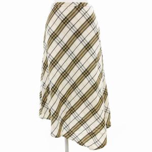 ロングスカート アシンメトリー リネン混 チェック 36 アイボリー /FF