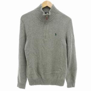 コットンニット セーター ハイネック ハーフジップ 長袖 XS グレー /AE