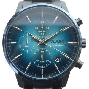 腕時計 ウォッチ クォーツ クロノグラフ カレンダー付き 青文字盤 黒 ブラック VD57-KJD0 /MQ