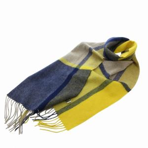 マフラー ストール フリンジ ウール チェック イエロー ネイビー /FF