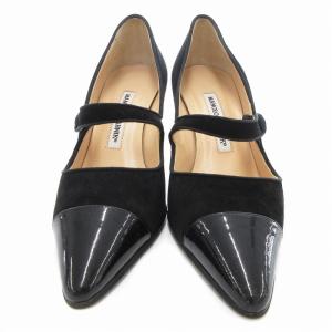 MANOLO BLAHNIK パンプス メリージェーン ハイヒール ポインテッドトゥ スエード 35.5 黒 ブラック /JS