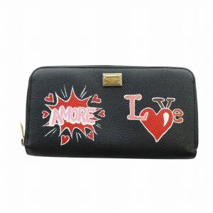 長財布 ウォレット レザー 総柄 LOVE AMORE ロゴ 黒 ブラック /MQ