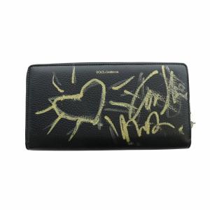 長財布 ウォレット レザー スパンコール デザイナーズパッチ ロゴ 総柄 DJ 黒 ブラック /MQ