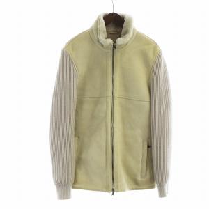 異素材切替 ニット ムートン ダウンジャケット ボア 50 ライトグレー