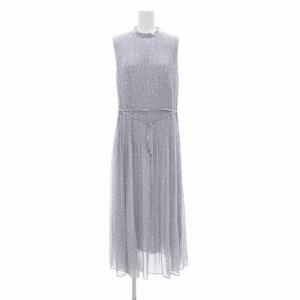 ノースリーブワンピース プリーツ ドット柄 マキシ ロング 38 ライトグレー系 /UO