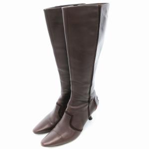 ロングブーツ レザー ポインテッドトゥ 38 ブラウン /UO