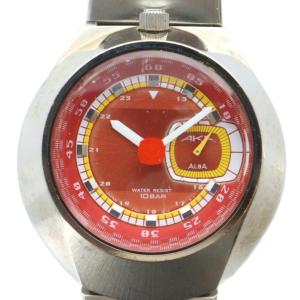 アルバ ALBA AKA 腕時計 ウォッチ クォーツ ロゴ スモセコ 赤文字盤 シルバー色 V707-0A10