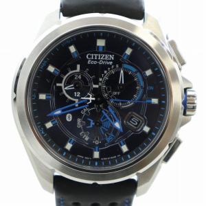 腕時計 エコドライブ 黒文字盤 クロノグラフ レザーベルト デイト 日本未発売