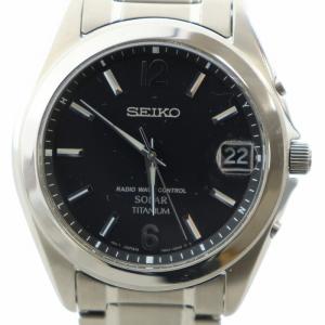 スピリット 腕時計 電波ソーラー 黒文字盤 デイト カレンダー付き シルバーカラー SBTM229