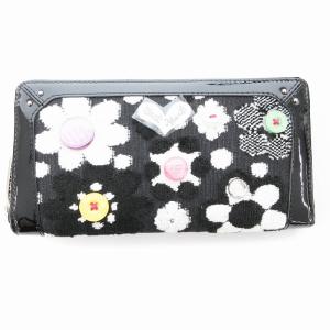 ANAオリジナル アントワープウォレット 長財布 ラウンドファスナー フラワーモチーフ ブラック系 /UO
