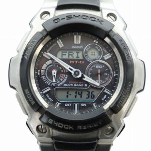 MT~G 腕時計 ウォッチ アナデジ 電波ソーラー ロゴ 黒文字盤 デイト カレンダー付き シルバー色