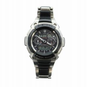 CASIO G-SHOCK MT~G 腕時計 ウォッチ アナデジ 電波ソーラー ロゴ 黒文字盤 デイト カレンダー付き シルバー色