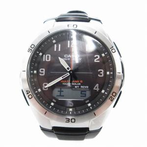 腕時計 電波ソーラー ウェーブセプター アナデジ カレンダー付き ラバーバンド 黒 ブラック WVA-M640-1A2JF