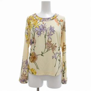 Fashion カットソー カンカン素材 フラワープリント M クリーム系 マルチカラー /UO
