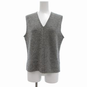 ニットベスト ノースリーブセーター ウール Vネック M ホワイト ブラック /UO