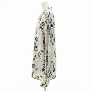 NINA RICCI シルクシャツ ブラウス 長袖 カフス 花柄 ロゴ 36 グレー系 /GV